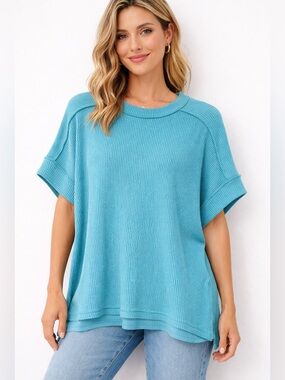 Zenana Outfitters Oversized Ribbed Top in Mint Green